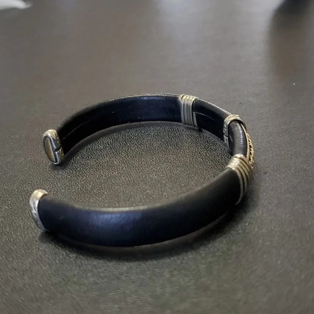 Black and silver tone cuff bracelet 6.75